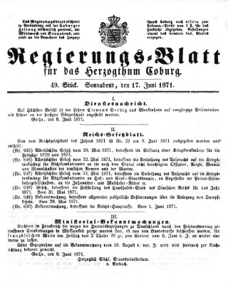 Regierungs-Blatt für das Herzogtum Coburg (Coburger Regierungs-Blatt) Samstag 17. Juni 1871