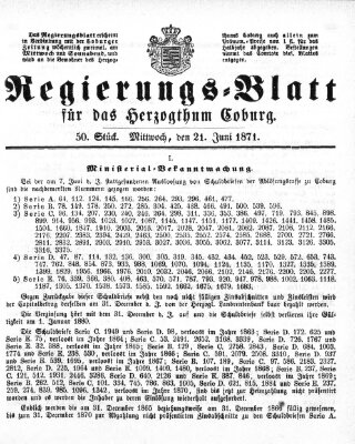 Regierungs-Blatt für das Herzogtum Coburg (Coburger Regierungs-Blatt) Mittwoch 21. Juni 1871