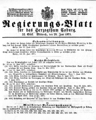 Regierungs-Blatt für das Herzogtum Coburg (Coburger Regierungs-Blatt) Mittwoch 28. Juni 1871