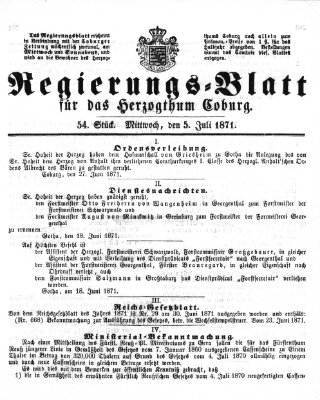 Regierungs-Blatt für das Herzogtum Coburg (Coburger Regierungs-Blatt) Mittwoch 5. Juli 1871