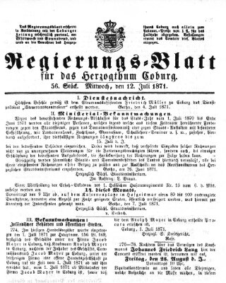 Regierungs-Blatt für das Herzogtum Coburg (Coburger Regierungs-Blatt) Mittwoch 12. Juli 1871