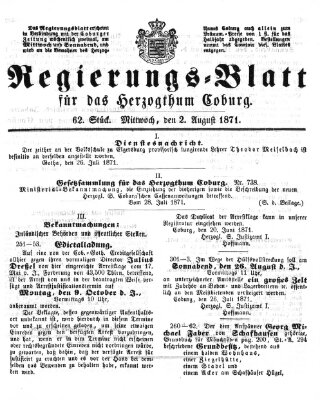 Regierungs-Blatt für das Herzogtum Coburg (Coburger Regierungs-Blatt) Mittwoch 2. August 1871