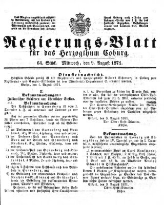 Regierungs-Blatt für das Herzogtum Coburg (Coburger Regierungs-Blatt) Mittwoch 9. August 1871