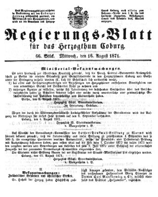 Regierungs-Blatt für das Herzogtum Coburg (Coburger Regierungs-Blatt) Mittwoch 16. August 1871