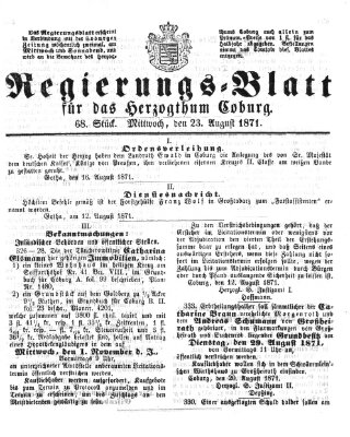 Regierungs-Blatt für das Herzogtum Coburg (Coburger Regierungs-Blatt) Mittwoch 23. August 1871