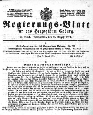 Regierungs-Blatt für das Herzogtum Coburg (Coburger Regierungs-Blatt) Samstag 26. August 1871