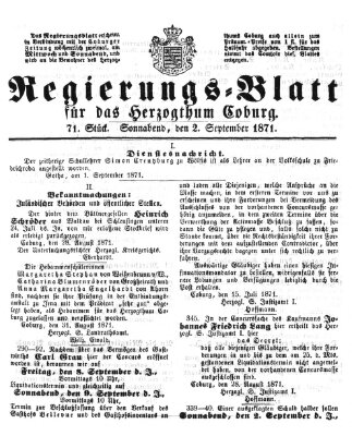 Regierungs-Blatt für das Herzogtum Coburg (Coburger Regierungs-Blatt) Samstag 2. September 1871