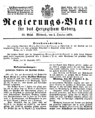 Regierungs-Blatt für das Herzogtum Coburg (Coburger Regierungs-Blatt) Mittwoch 4. Oktober 1871