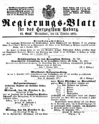 Regierungs-Blatt für das Herzogtum Coburg (Coburger Regierungs-Blatt) Samstag 14. Oktober 1871