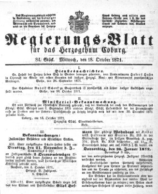 Regierungs-Blatt für das Herzogtum Coburg (Coburger Regierungs-Blatt) Mittwoch 18. Oktober 1871