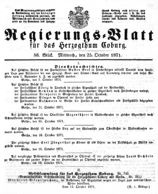 Regierungs-Blatt für das Herzogtum Coburg (Coburger Regierungs-Blatt) Mittwoch 25. Oktober 1871