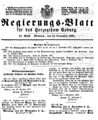 Regierungs-Blatt für das Herzogtum Coburg (Coburger Regierungs-Blatt) Mittwoch 15. November 1871