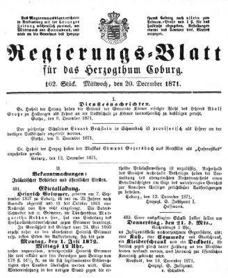 Regierungs-Blatt für das Herzogtum Coburg (Coburger Regierungs-Blatt) Mittwoch 20. Dezember 1871