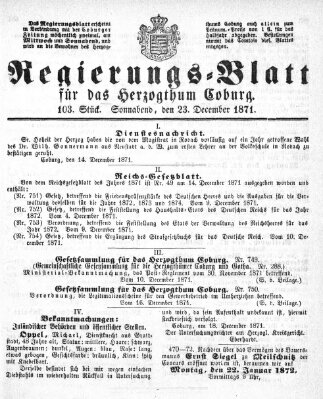 Regierungs-Blatt für das Herzogtum Coburg (Coburger Regierungs-Blatt) Samstag 23. Dezember 1871