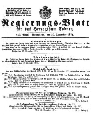 Regierungs-Blatt für das Herzogtum Coburg (Coburger Regierungs-Blatt) Samstag 30. Dezember 1871