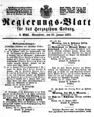 Regierungs-Blatt für das Herzogtum Coburg (Coburger Regierungs-Blatt) Samstag 20. Januar 1872