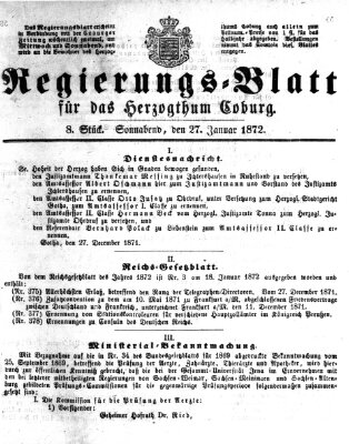 Regierungs-Blatt für das Herzogtum Coburg (Coburger Regierungs-Blatt) Samstag 27. Januar 1872