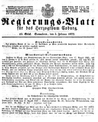 Regierungs-Blatt für das Herzogtum Coburg (Coburger Regierungs-Blatt) Samstag 3. Februar 1872