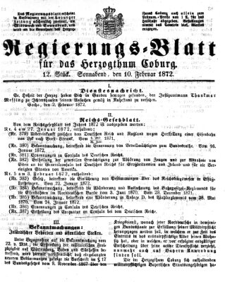 Regierungs-Blatt für das Herzogtum Coburg (Coburger Regierungs-Blatt) Samstag 10. Februar 1872