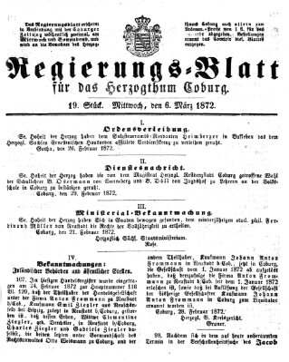 Regierungs-Blatt für das Herzogtum Coburg (Coburger Regierungs-Blatt) Mittwoch 6. März 1872