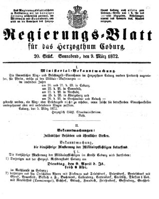 Regierungs-Blatt für das Herzogtum Coburg (Coburger Regierungs-Blatt) Samstag 9. März 1872