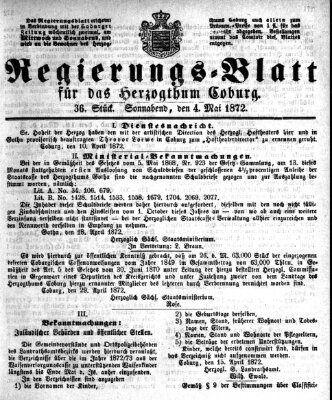 Regierungs-Blatt für das Herzogtum Coburg (Coburger Regierungs-Blatt) Samstag 4. Mai 1872