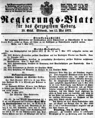 Regierungs-Blatt für das Herzogtum Coburg (Coburger Regierungs-Blatt) Mittwoch 15. Mai 1872