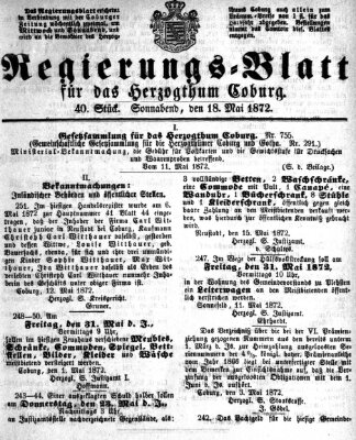 Regierungs-Blatt für das Herzogtum Coburg (Coburger Regierungs-Blatt) Samstag 18. Mai 1872