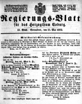 Regierungs-Blatt für das Herzogtum Coburg (Coburger Regierungs-Blatt) Samstag 25. Mai 1872