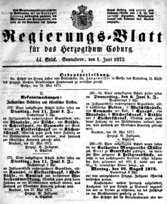 Regierungs-Blatt für das Herzogtum Coburg (Coburger Regierungs-Blatt) Samstag 1. Juni 1872