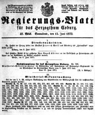 Regierungs-Blatt für das Herzogtum Coburg (Coburger Regierungs-Blatt) Samstag 15. Juni 1872