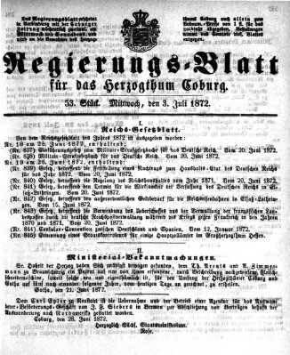 Regierungs-Blatt für das Herzogtum Coburg (Coburger Regierungs-Blatt) Mittwoch 3. Juli 1872