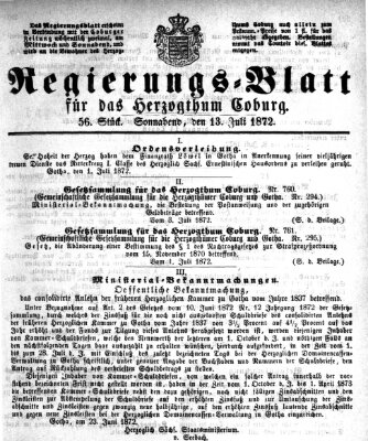 Regierungs-Blatt für das Herzogtum Coburg (Coburger Regierungs-Blatt) Samstag 13. Juli 1872