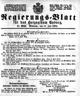 Regierungs-Blatt für das Herzogtum Coburg (Coburger Regierungs-Blatt) Mittwoch 17. Juli 1872