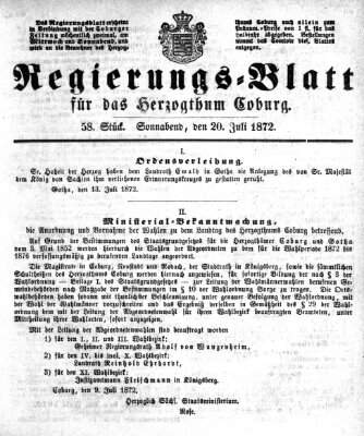 Regierungs-Blatt für das Herzogtum Coburg (Coburger Regierungs-Blatt) Samstag 20. Juli 1872