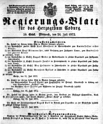 Regierungs-Blatt für das Herzogtum Coburg (Coburger Regierungs-Blatt) Mittwoch 24. Juli 1872