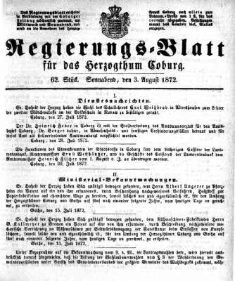 Regierungs-Blatt für das Herzogtum Coburg (Coburger Regierungs-Blatt) Samstag 3. August 1872