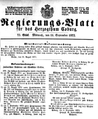 Regierungs-Blatt für das Herzogtum Coburg (Coburger Regierungs-Blatt) Mittwoch 11. September 1872