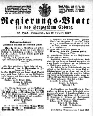 Regierungs-Blatt für das Herzogtum Coburg (Coburger Regierungs-Blatt) Samstag 12. Oktober 1872