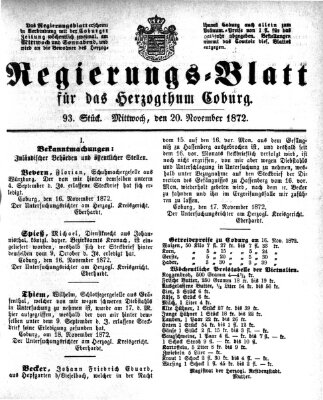 Regierungs-Blatt für das Herzogtum Coburg (Coburger Regierungs-Blatt) Mittwoch 20. November 1872