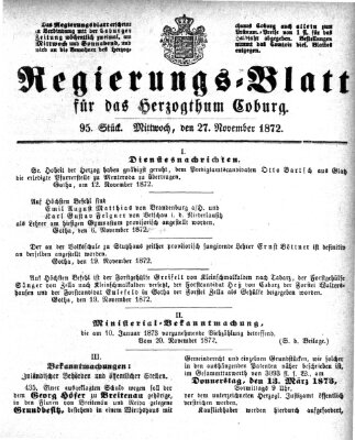 Regierungs-Blatt für das Herzogtum Coburg (Coburger Regierungs-Blatt) Mittwoch 27. November 1872