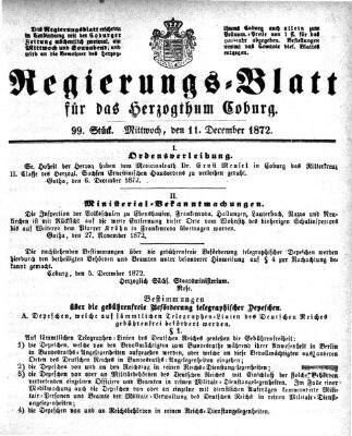 Regierungs-Blatt für das Herzogtum Coburg (Coburger Regierungs-Blatt) Mittwoch 11. Dezember 1872