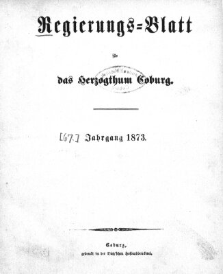 Regierungs-Blatt für das Herzogtum Coburg (Coburger Regierungs-Blatt) Samstag 4. Januar 1873