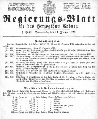 Regierungs-Blatt für das Herzogtum Coburg (Coburger Regierungs-Blatt) Samstag 11. Januar 1873