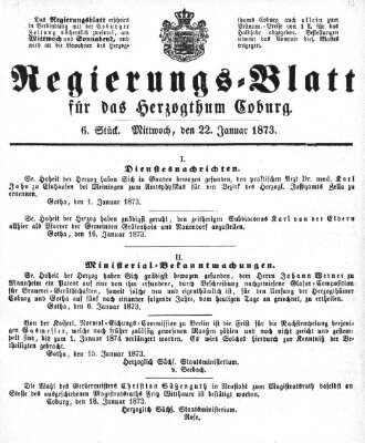 Regierungs-Blatt für das Herzogtum Coburg (Coburger Regierungs-Blatt) Mittwoch 22. Januar 1873