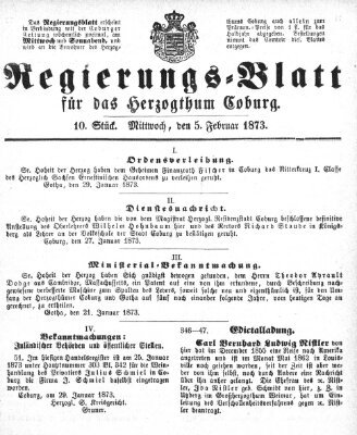 Regierungs-Blatt für das Herzogtum Coburg (Coburger Regierungs-Blatt) Mittwoch 5. Februar 1873