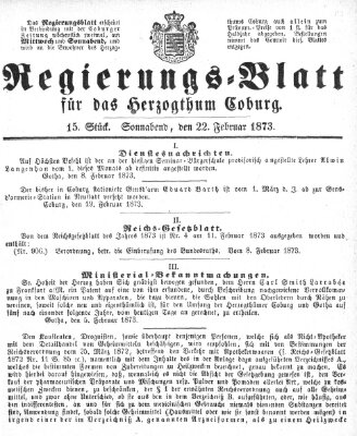 Regierungs-Blatt für das Herzogtum Coburg (Coburger Regierungs-Blatt) Samstag 22. Februar 1873