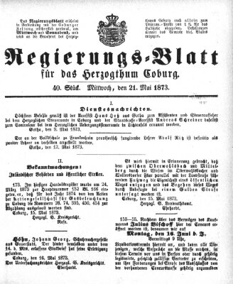 Regierungs-Blatt für das Herzogtum Coburg (Coburger Regierungs-Blatt) Mittwoch 21. Mai 1873