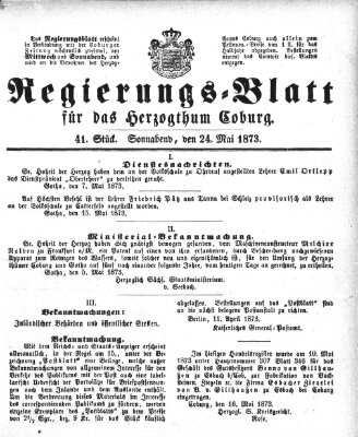 Regierungs-Blatt für das Herzogtum Coburg (Coburger Regierungs-Blatt) Samstag 24. Mai 1873