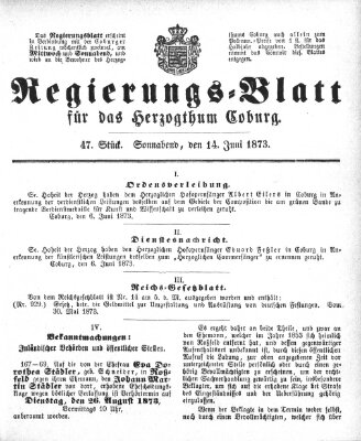 Regierungs-Blatt für das Herzogtum Coburg (Coburger Regierungs-Blatt) Samstag 14. Juni 1873